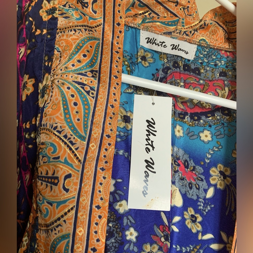 White Waves Silk Blend Paisley Kimono Cardigan - One Size NWT 🌴 - Picture 3 of 10